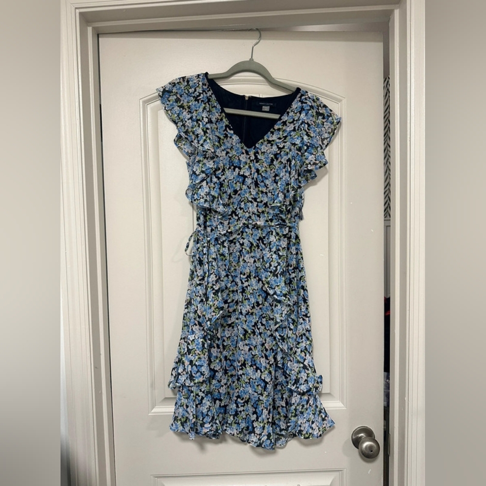 Floral Ruffle Dress in Blue and Green